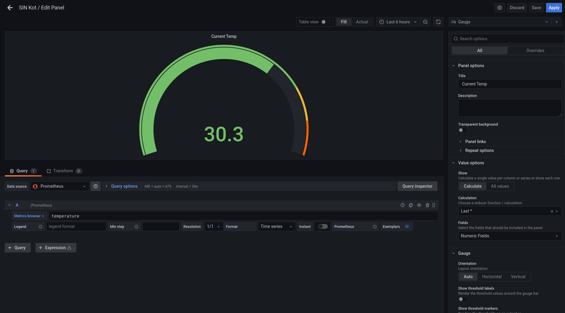 Grafana Edit screen